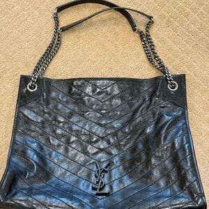 Niki Medium YSL Shopper Tote Bag in Crinkled Leather